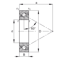 推力角接觸球軸承軸承 7603025-2RS-TVP, 單向，接觸角 a = 60°，限制公差，兩側(cè)唇密封