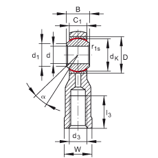 桿端軸承 GIKSR12-PS, 根據(jù) DIN ISO 12 240-4 標(biāo)準(zhǔn)，特種鋼材料，帶右旋內(nèi)螺紋，免維護(hù)