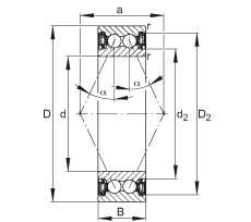 角接觸球軸承 3816-B-2RZ-TVH, 雙列，兩側(cè)間隙密封，接觸角 α = 25°