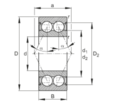 角接觸球軸承 30/5-B-2Z-TVH, 雙列，雙側(cè)間隙密封，接觸角 α = 25°