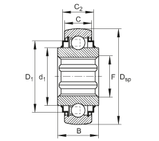 調(diào)心深溝球軸承 SK106-208-KRR-B-L402/70, 球面外圈，內(nèi)圈帶六角形孔，兩側(cè) R 型密封