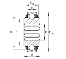 調(diào)心深溝球軸承 SK104-208-KTT-B-Ah10, 球面外圈，內(nèi)圈帶六角形孔，兩側(cè) T 型密封