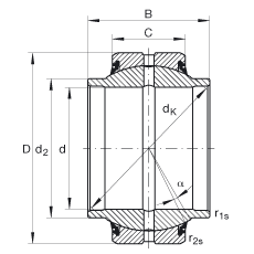 關(guān)節(jié)軸承 GE70-HO-2RS, 根據(jù) DIN ISO 12 240-1 標(biāo)準(zhǔn)，需維護(hù)，兩側(cè)唇密封