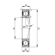主軸軸承 B7001-C-2RSD-T-P4S, 調(diào)節(jié)，成對(duì)安裝，接觸角 α = 15°，兩側(cè)唇密封，非接觸，加嚴(yán)公差