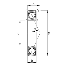 主軸軸承 B71900-E-2RSD-T-P4S, 調(diào)節(jié)，成對安裝，接觸角 α = 25°，兩側(cè)唇密封，非接觸，限制公差